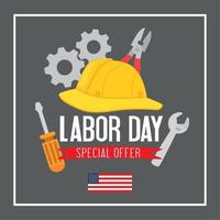 happy labor day holiday banner with safety helmet and tools construction vector