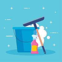 cleaning service, bucket with cleaning tools, on white background vector