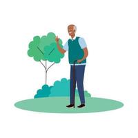 Grandfather avatar at park with tree vector design