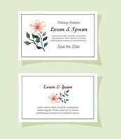 tarjetas de felicitación con flores, invitaciones de boda con flores con decoración de ramas y hojas vector