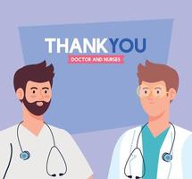 thank you doctor and nurses working in hospitals, doctor men fighting the coronavirus covid 19 vector