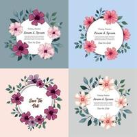 tarjetas de felicitación con flores, invitaciones de boda con flores con decoración de ramas y hojas vector