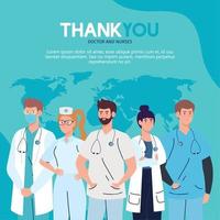gracias médico y enfermeras que trabajan en hospitales, personal médico que lucha contra el coronavirus covid 19 vector