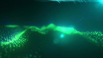 astratto raggiante verde Magia energia onda a partire dal particelle e puntini luminosa brillante su un' buio sfondo. astratto sfondo. video nel alto qualità 4k, movimento design