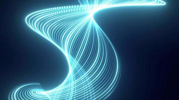 Abstract blue waves from lines and dots of particles of glowing swirling futuristic hi-tech with blur effect on a dark background. Abstract background. Video in high quality 4k, motion design