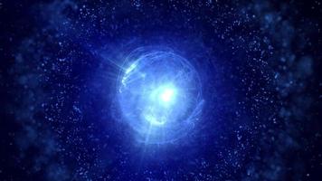 astratto futuristico raggiante blu leggero il giro sfera cosmico stella a partire dal Magia alto Tech energia su spazio galassia sfondo. astratto sfondo. video nel alto qualità 4k, movimento design