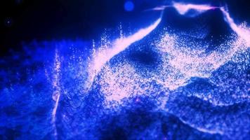 Abstract moving blue futuristic landscape of particles and dots of energetic magic with glow and blur effect, abstract background. Video 4k, motion design