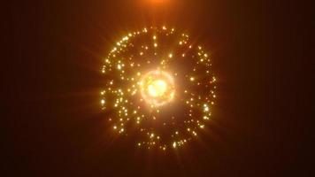 sphère jaune ronde abstraite molécule magique d'énergie rougeoyante avec des atomes de particules et de points cosmiques. fond abstrait. vidéo 4k, conception de mouvement video
