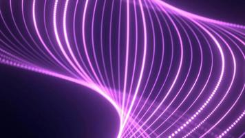 Abstract purple waves from lines and dots particles of glowing swirling futuristic hi-tech with a blur effect on a dark background. Abstract background. Video in high quality 4k, motion design