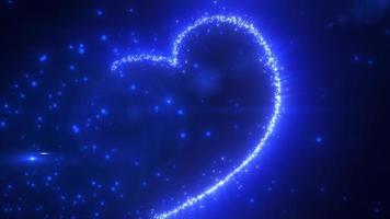 Abstract glowing festive heart love blue from the lines of magical energy from particles on a dark background for Valentine's Day. Abstract background. Video in high quality 4k, motion design