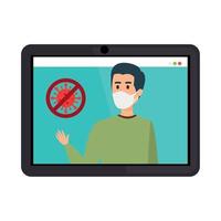 man in tablet device searching covid 19 information vector