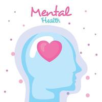 mental health concept, and human profile with heart vector