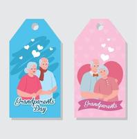 set cards of happy grand parents day with cute old people vector