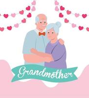 happy grand parents day with cute older couple and hearts decoration vector