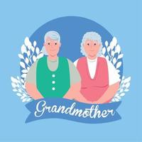cute old women, grandmothers with leaves decoration vector