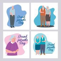 set cards of happy grand parents day with cute old people vector