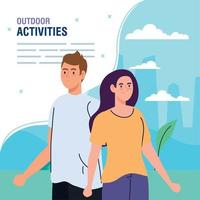 pancarta, personas que realizan actividades de ocio al aire libre. vector