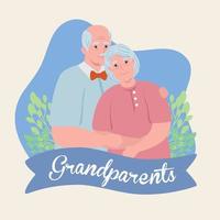 feliz día de los abuelos con linda pareja mayor y decoración de hojas vector