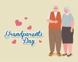 happy grand parents day with cute older couple and hearts decoration vector
