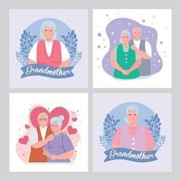 establecer tarjetas de feliz día de los abuelos con lindos ancianos vector
