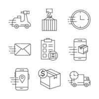 bundle of fast delivery and free delivery line style icons vector