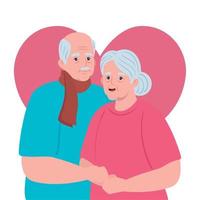 elderly couple smiling, old woman and old man with heart background vector