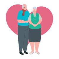 elderly couple standing , old woman and old man standing with heart background vector