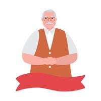 cute old man with ribbon decoration, grandfather with ribbon decoration on white background vector