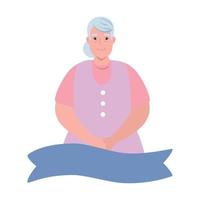 cute old woman with ribbon decoration , grandmother with ribbon decoration on white background vector