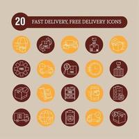 twenty designs of fast delivery and free delivery block line style icons vector