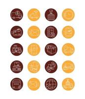 bundle of fast delivery and free delivery block line style icons vector