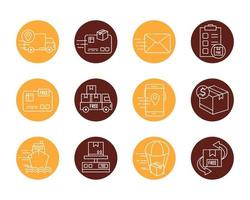 bundle of fast delivery and free delivery block line style icons vector