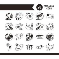 paquete de veinte diseños de covid 19, icono de estilo de línea vector