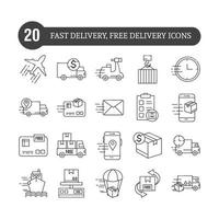 veinte diseños de iconos de estilo de línea de entrega rápida y entrega gratuita