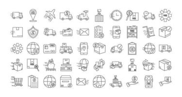 bundle of fast delivery and free delivery line style icons vector