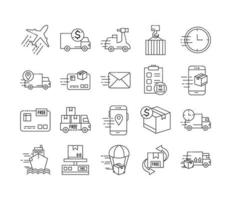 bundle of fast delivery and free delivery line style icons vector