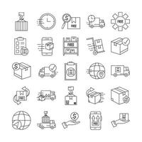 bundle of fast delivery and free delivery line style icons vector