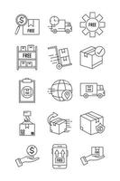 bundle of fast delivery and free delivery line style icons vector