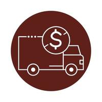 delivery van transportation with coin block line style icon vector