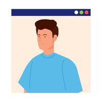 young man in video conference in web page vector