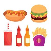 set of delicious fast food in white background vector