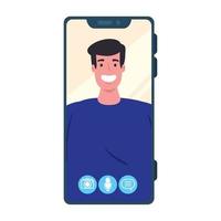 smartphone video call on the screen with young man, social media concept vector