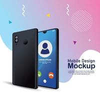 poster mobile design mockup, realistic smartphones with call on screen vector