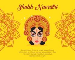 happy navratri celebration poster with maa durga and mandala decoration vector