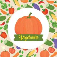 banner with pumpkin in background of vegetables vector