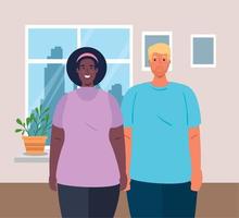 multiethnic couple in the house, cultural and diversity concept vector