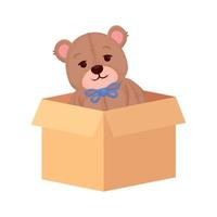 toy teddy bear on box carton, in white background vector