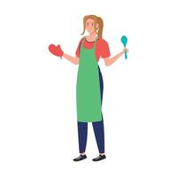 woman cooking using apron with spoon, in white background vector