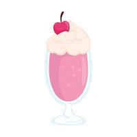delicious cup of milkshake with cherry on white background