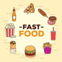 cartel de comida rápida, con marco circular de comida rápida vector